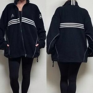 Vintage 90s/Y2K Adidas Black Fleece Three Stripe Logo Full-zip Soccer Jacket XL